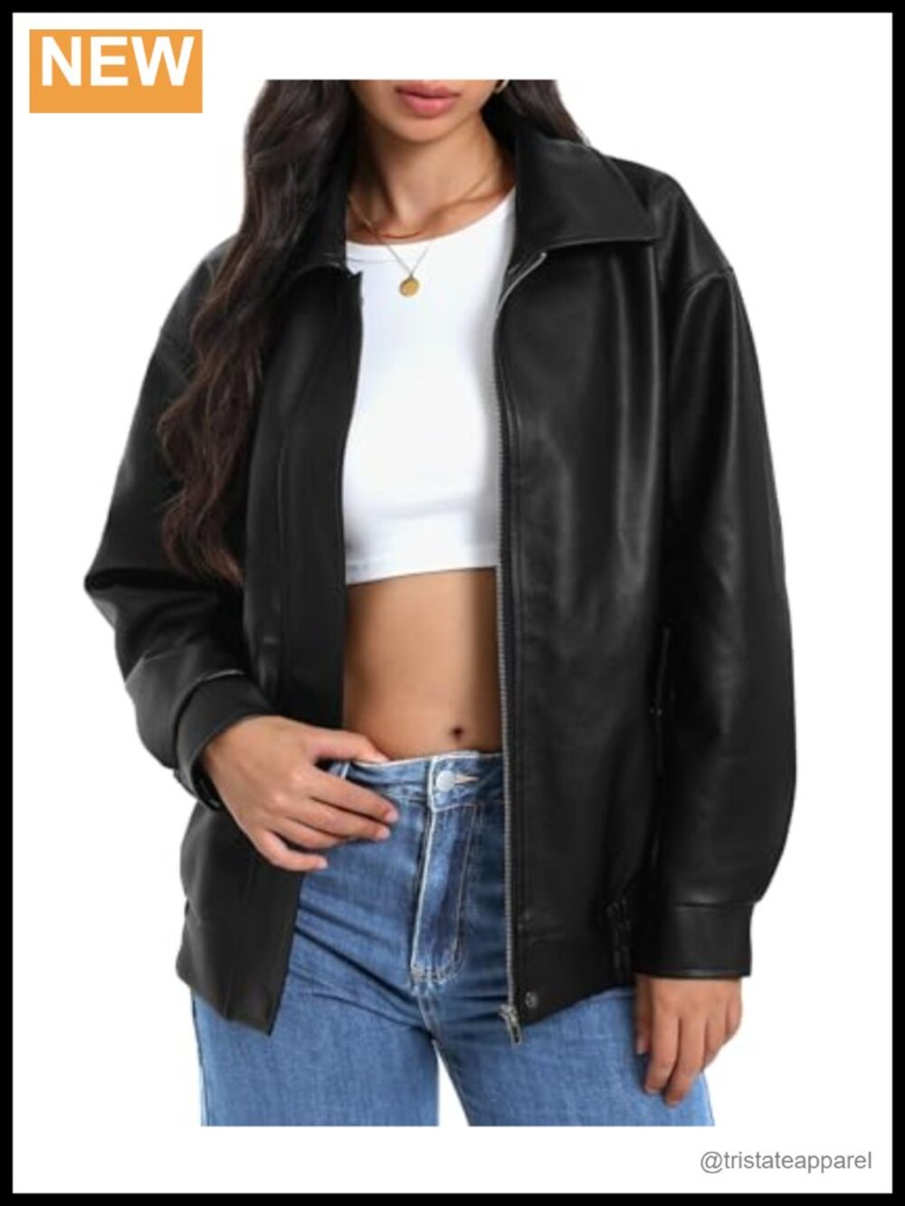Women's Faux Leather Moto Jacket Oversized Zipper Coat